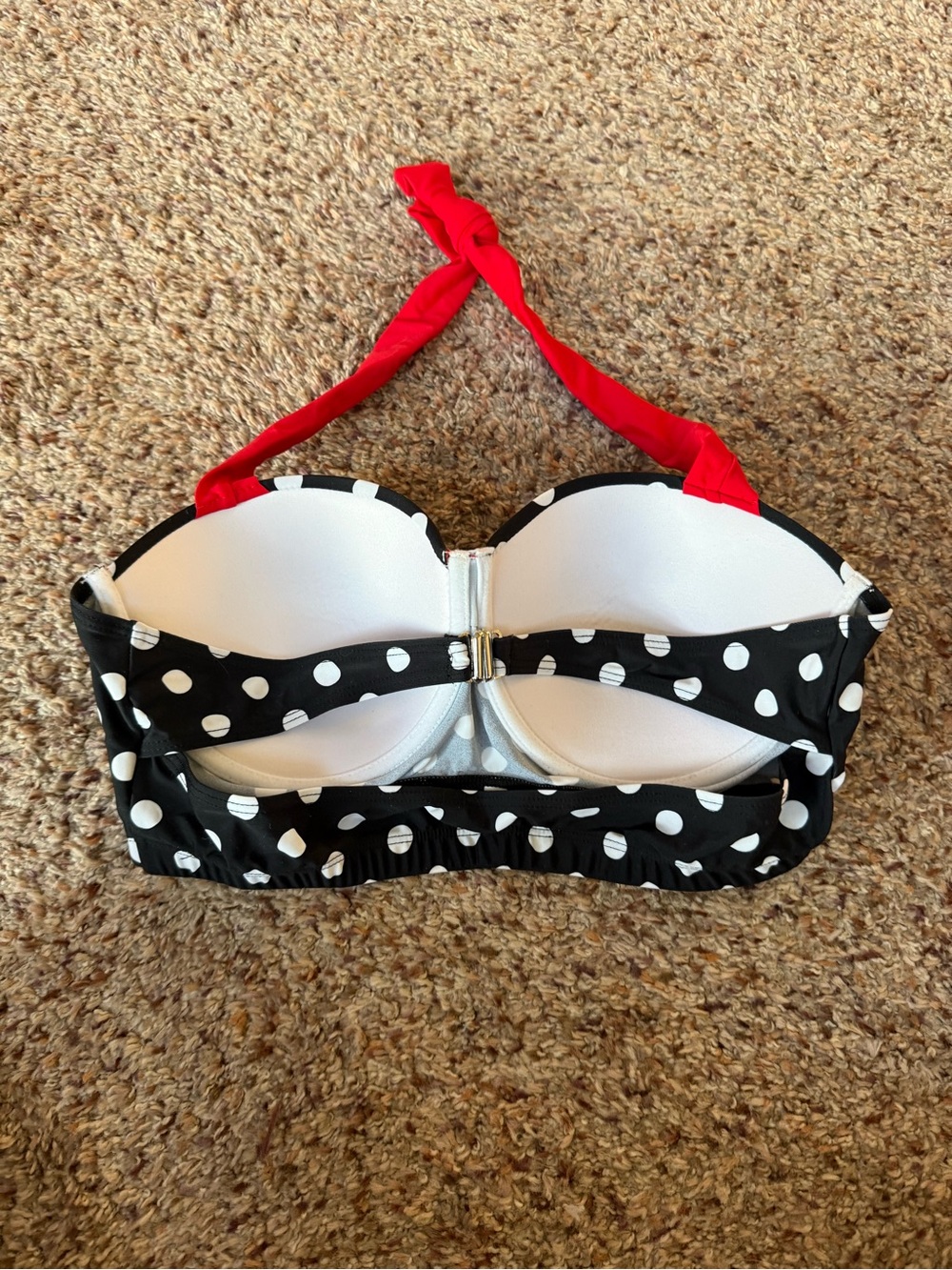 Retro Polka Dot Bikini Top with High-Waist Red Bottoms - Picture 2 of 3